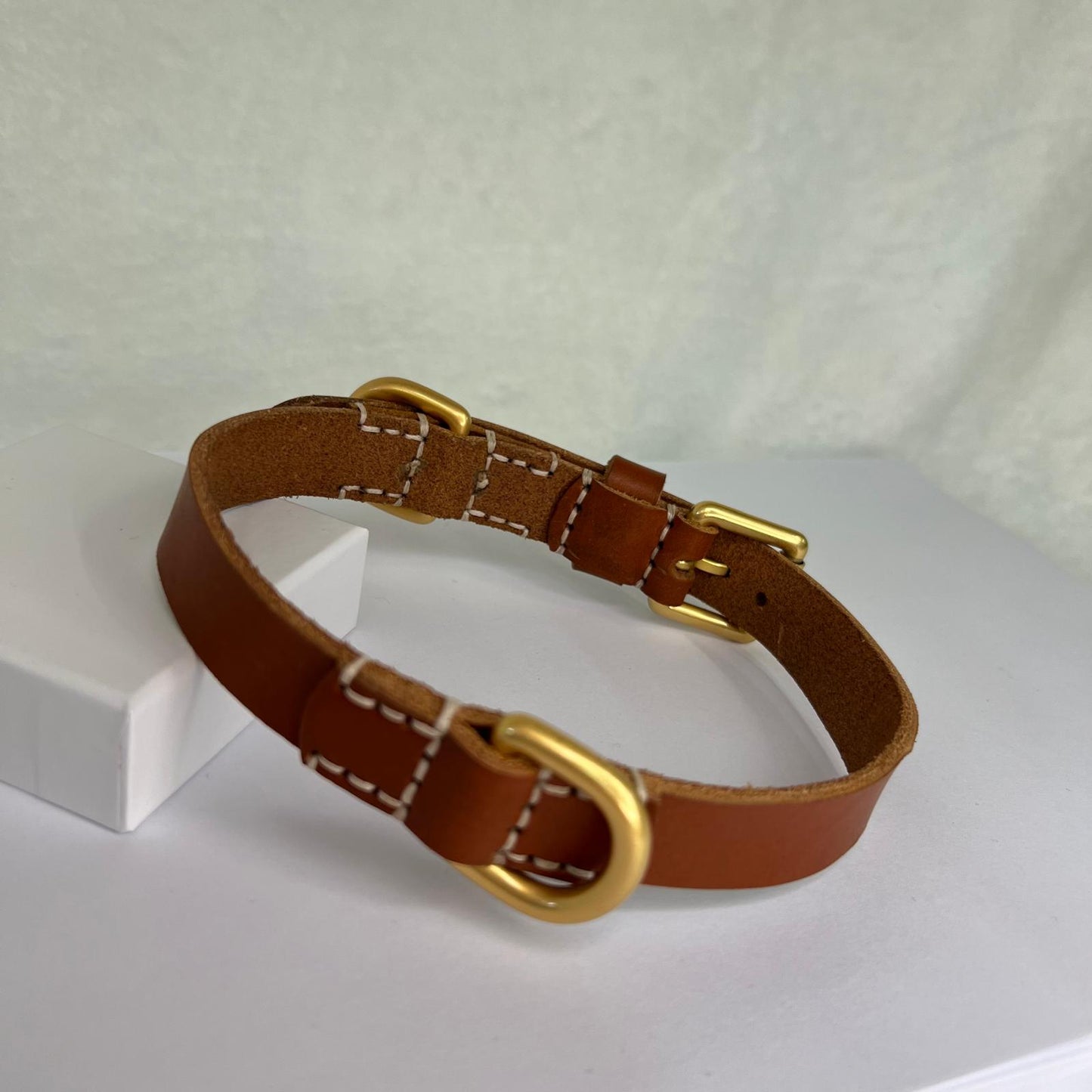 COGNAC FULL-GRAIN LEATHER DOG COLLAR