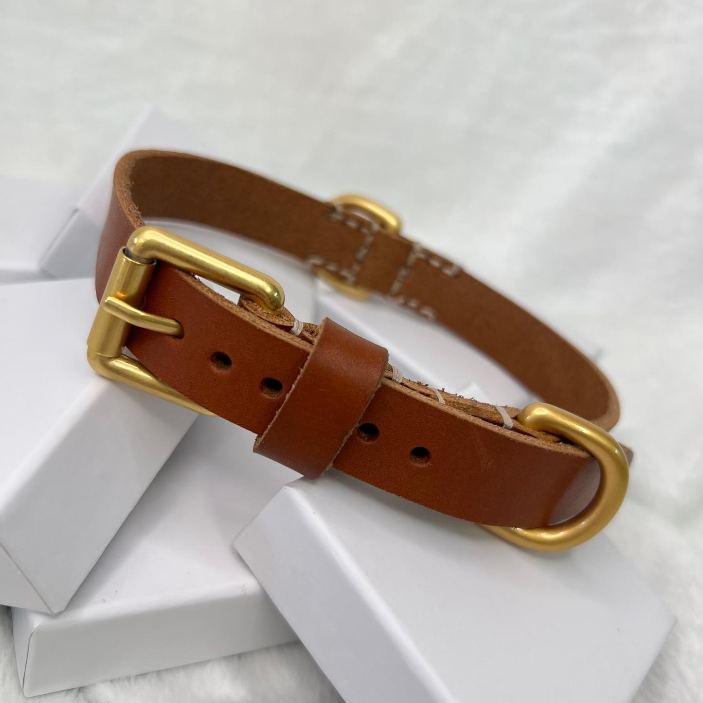 COGNAC FULL-GRAIN LEATHER DOG COLLAR