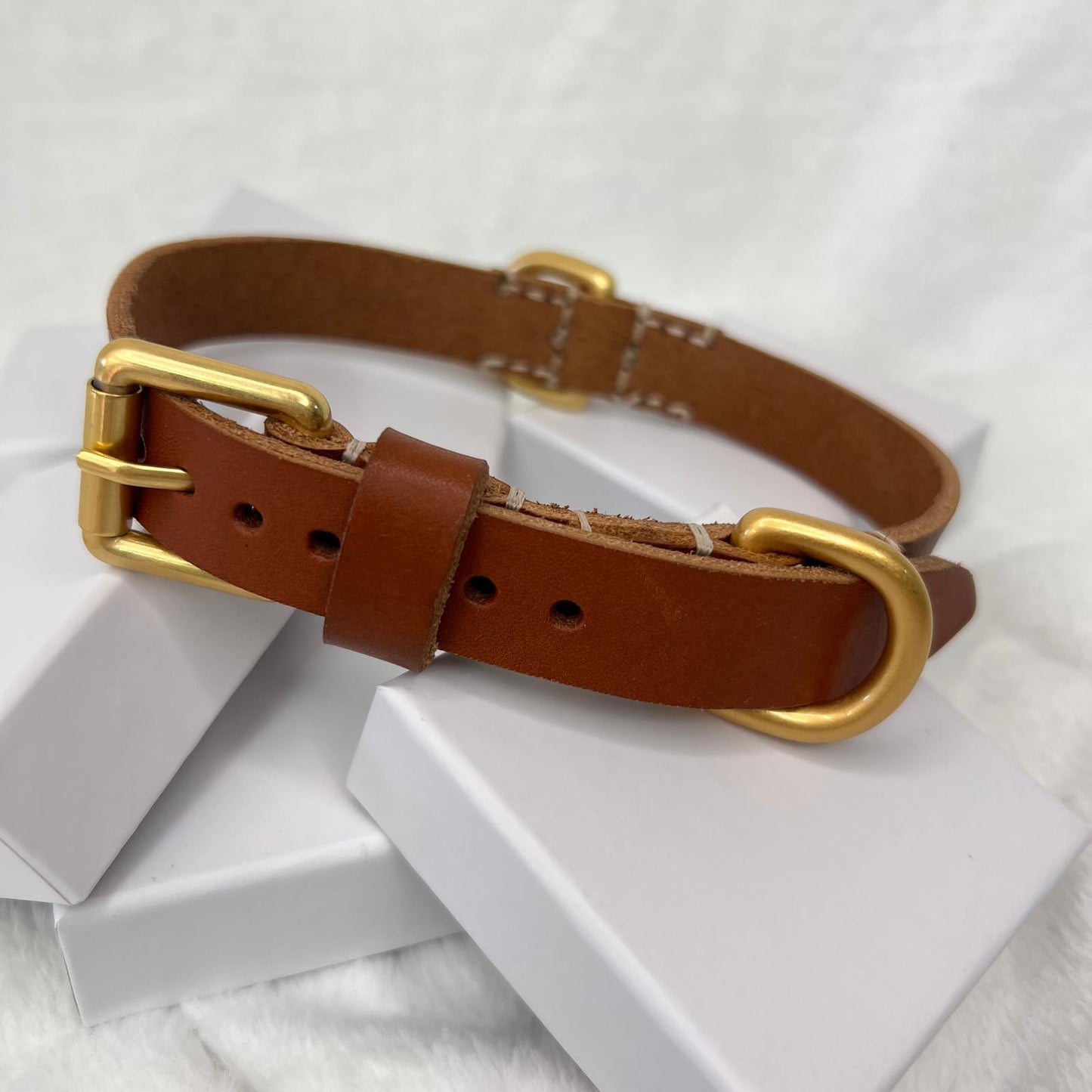 COGNAC FULL-GRAIN LEATHER DOG COLLAR