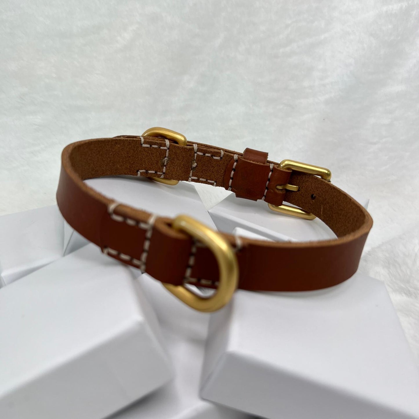 COGNAC FULL-GRAIN LEATHER DOG COLLAR