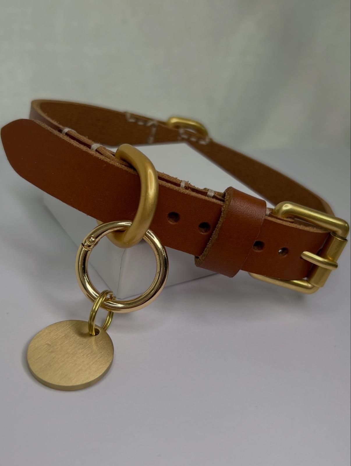COGNAC FULL-GRAIN LEATHER DOG COLLAR