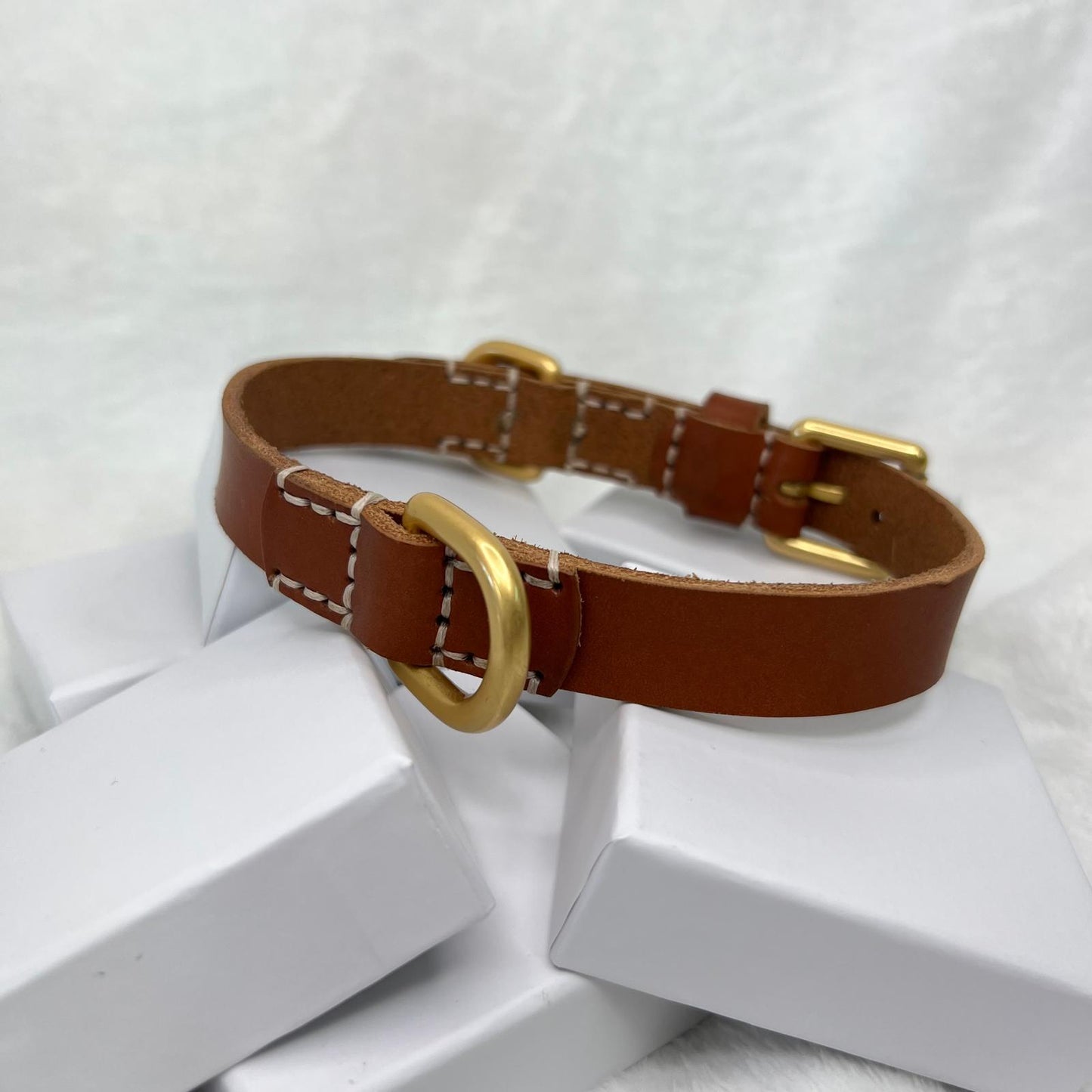 COGNAC FULL-GRAIN LEATHER DOG COLLAR