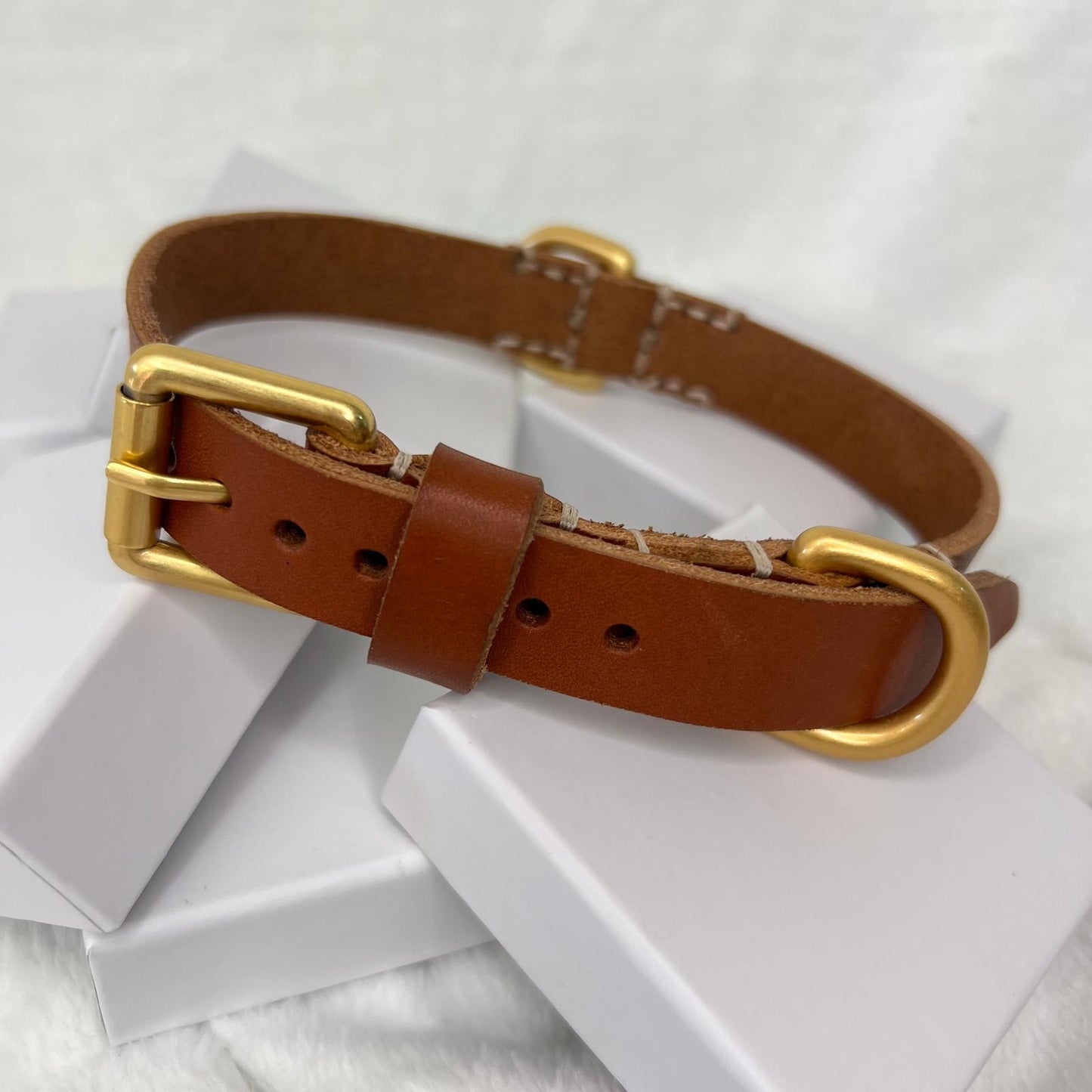 COGNAC FULL-GRAIN LEATHER DOG COLLAR