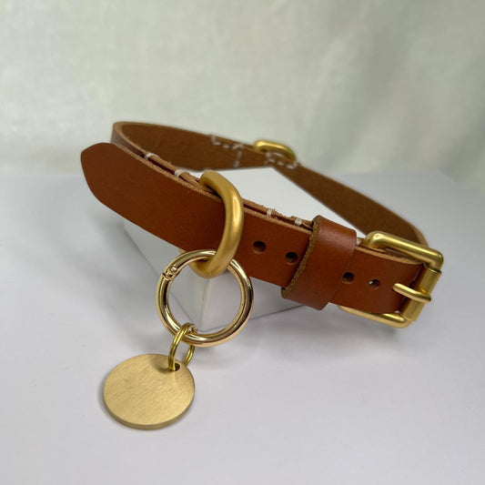COGNAC FULL-GRAIN LEATHER DOG COLLAR