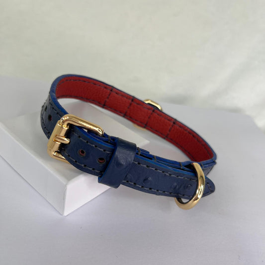 OSTRICH EMBOSSED LEATHER DOG COLLAR