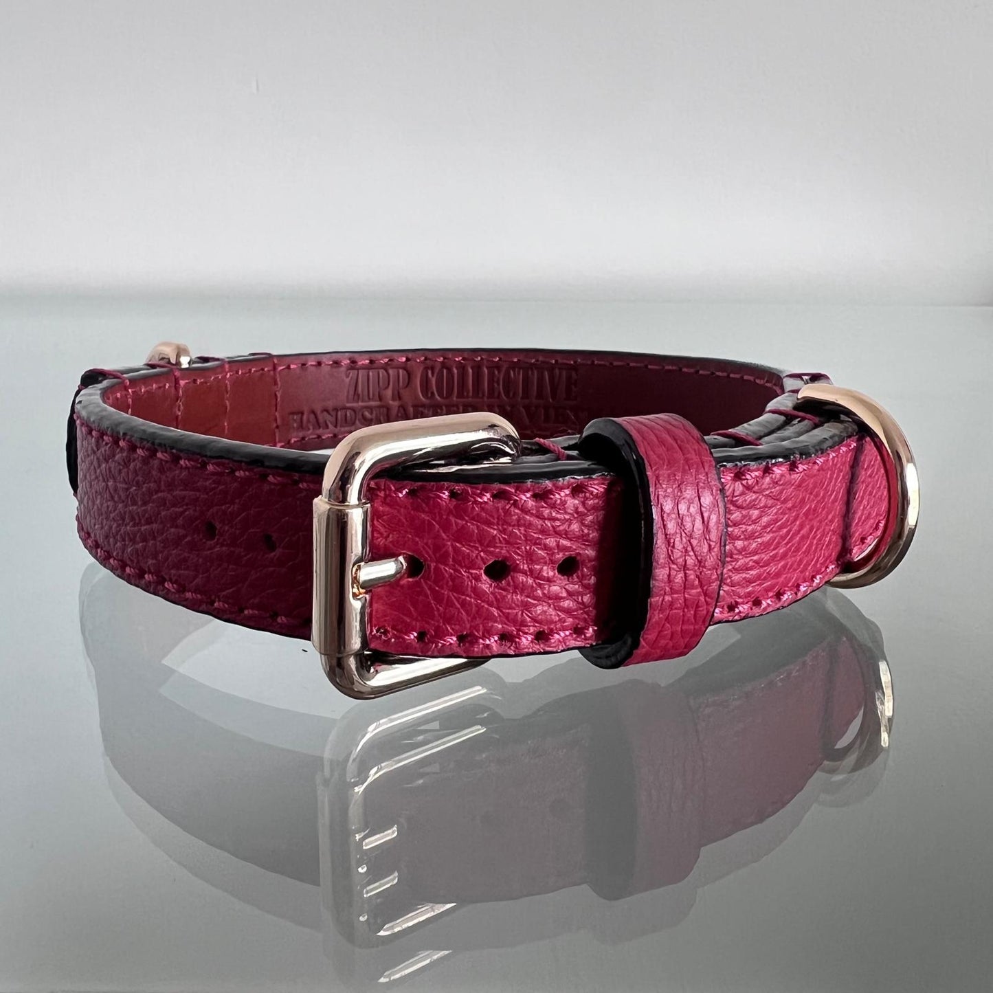 Deep Red Leather Dog Collar
