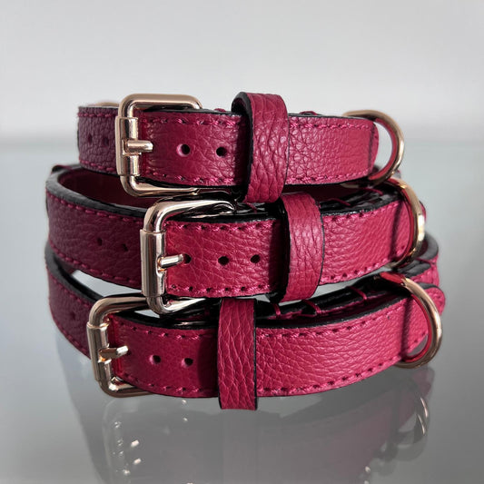 Deep Red Leather Dog Collar