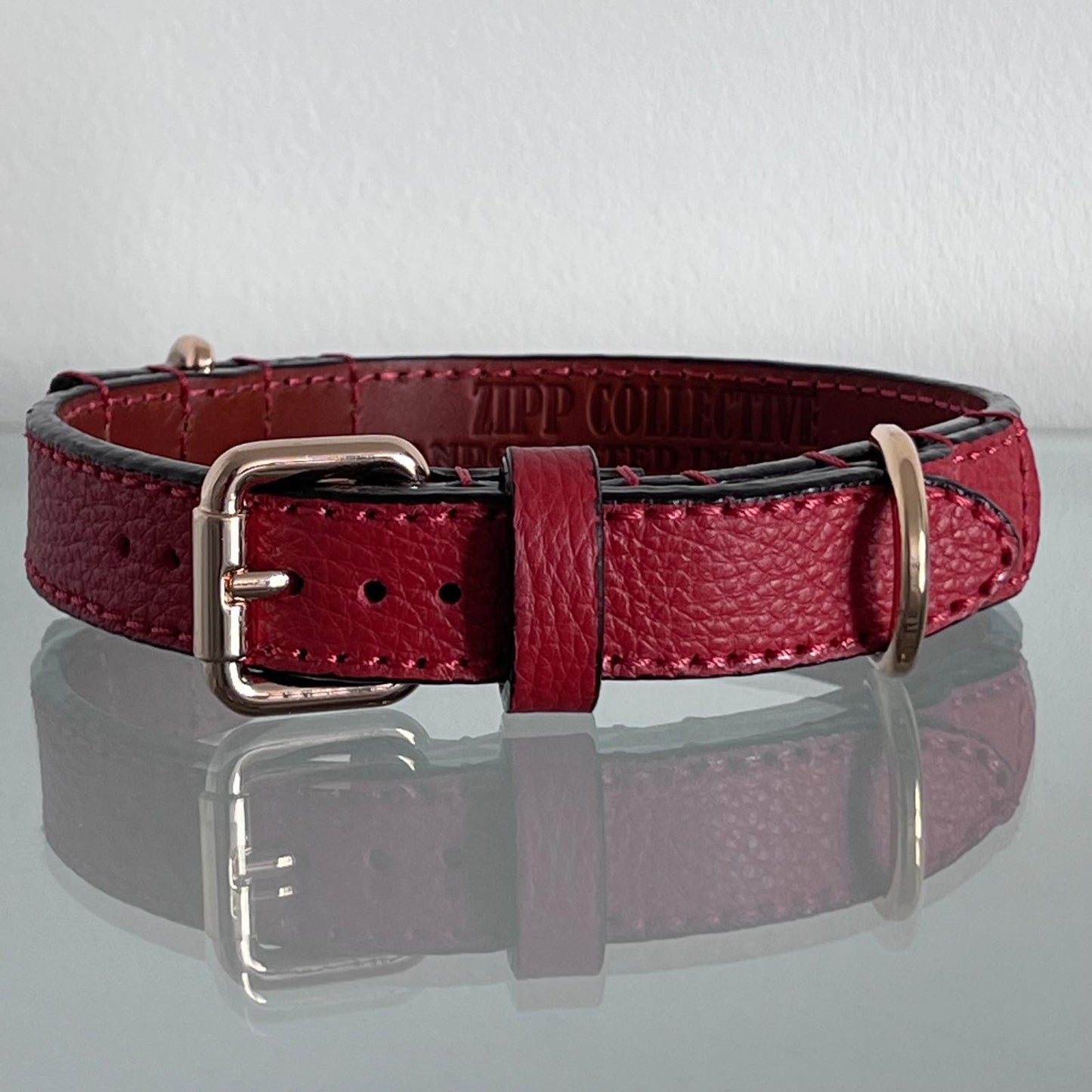 Deep Red Leather Dog Collar