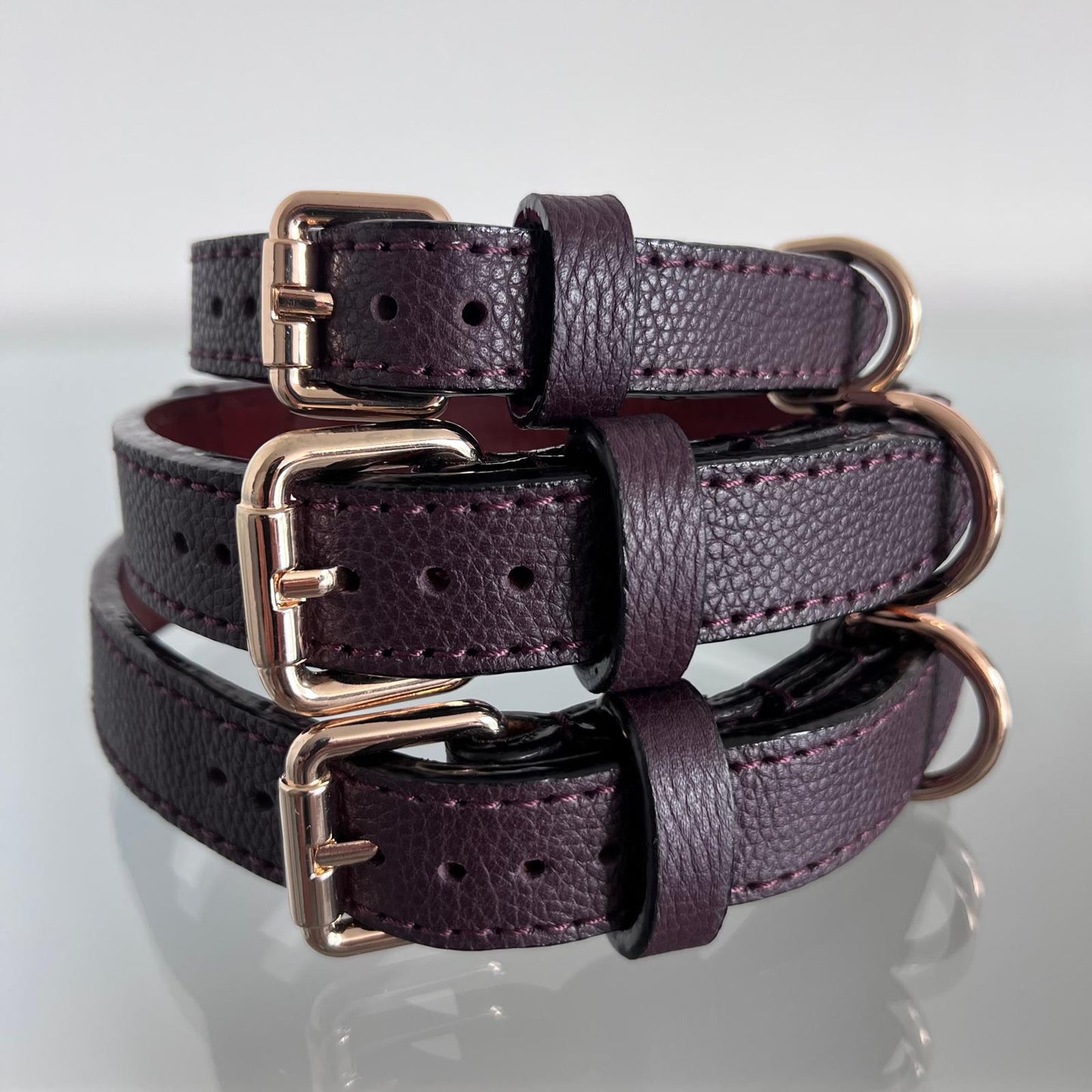 Deep Burgundy Leather Dog Collar