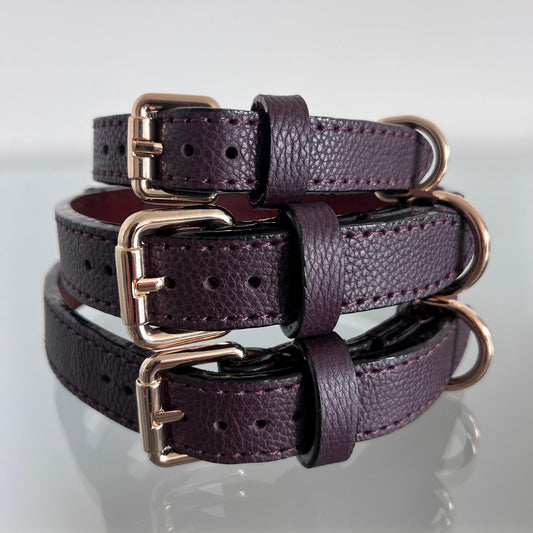 Deep Burgundy Leather Dog Collar