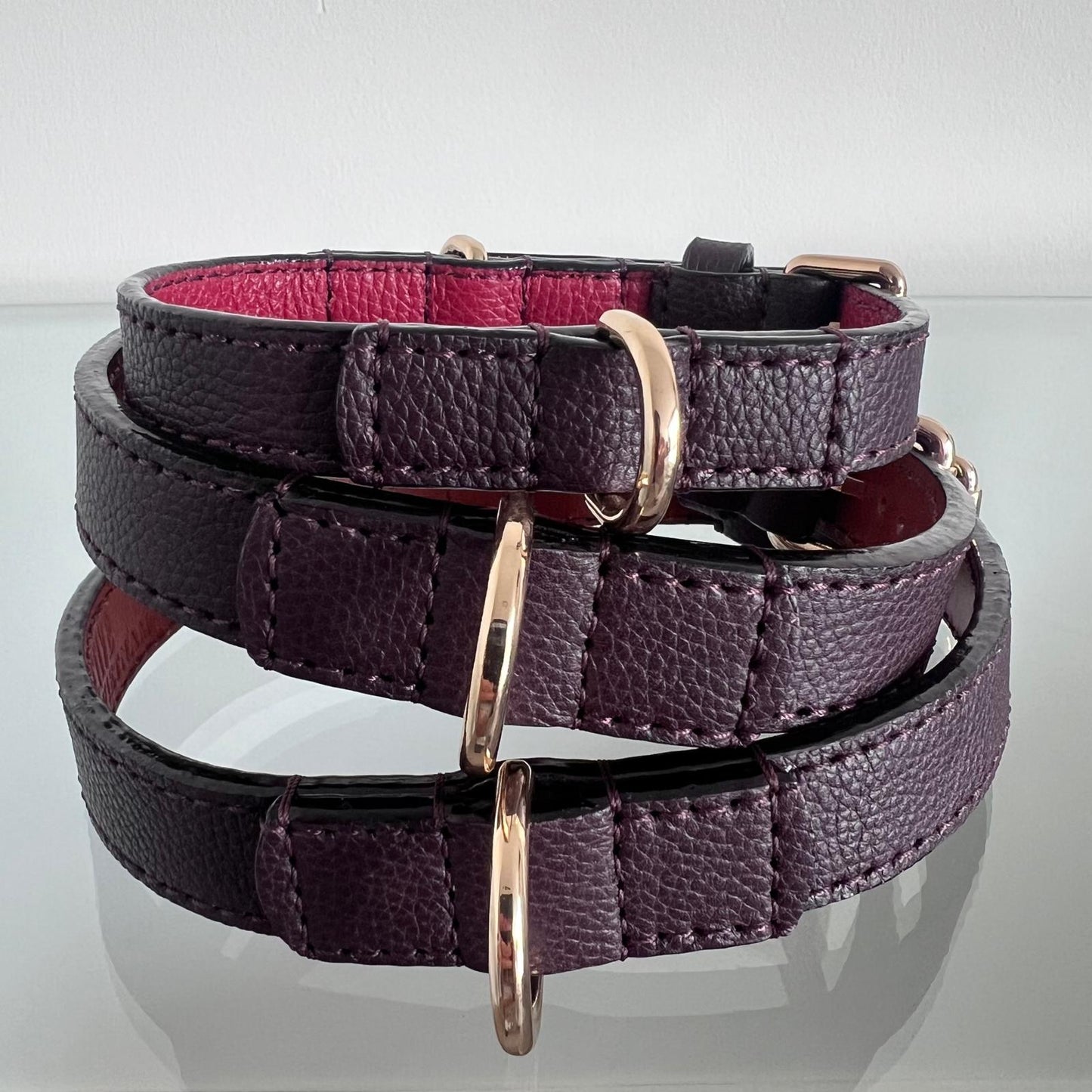 Deep Burgundy Leather Dog Collar