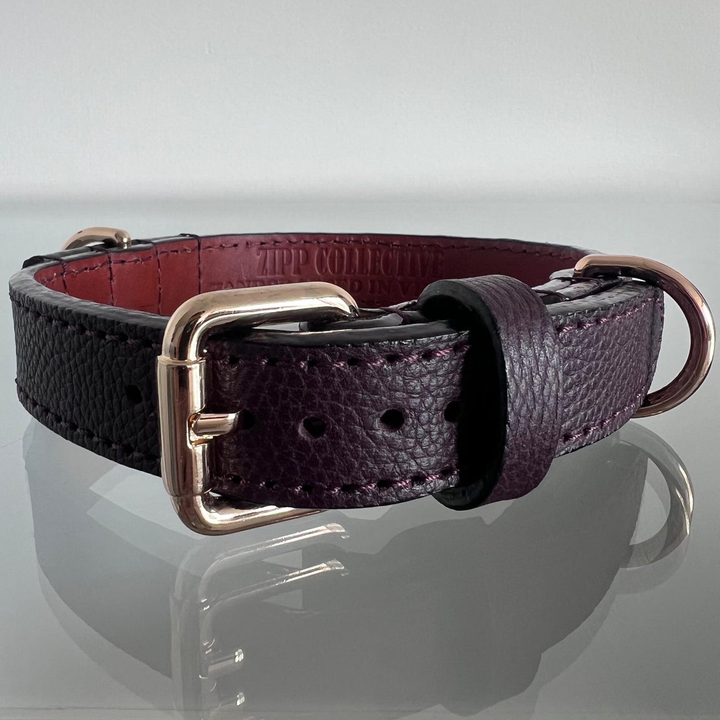 Deep Burgundy Leather Dog Collar