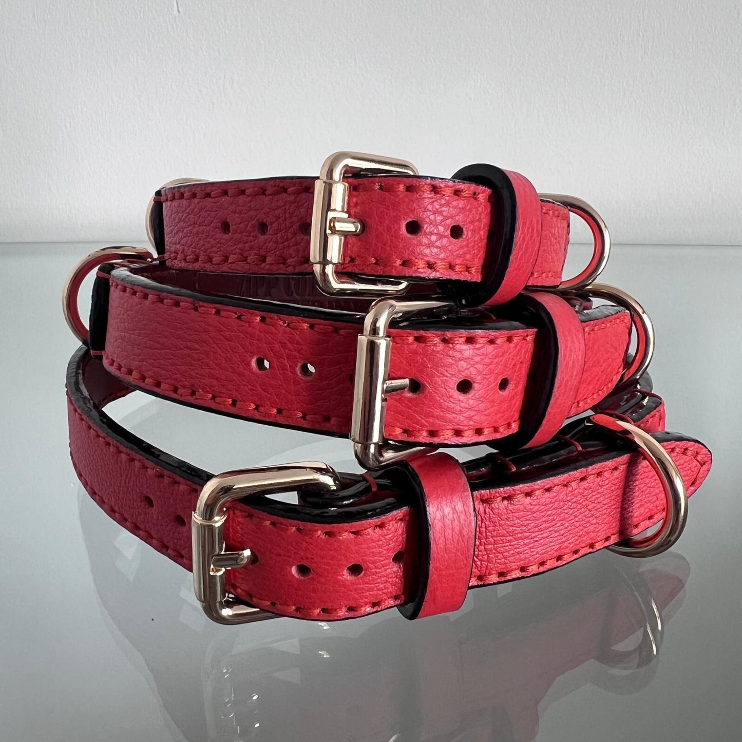 Handmade Orange Red Leather Dog Collar