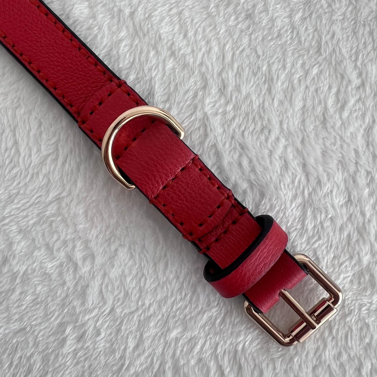 Handmade Orange Red Leather Dog Collar