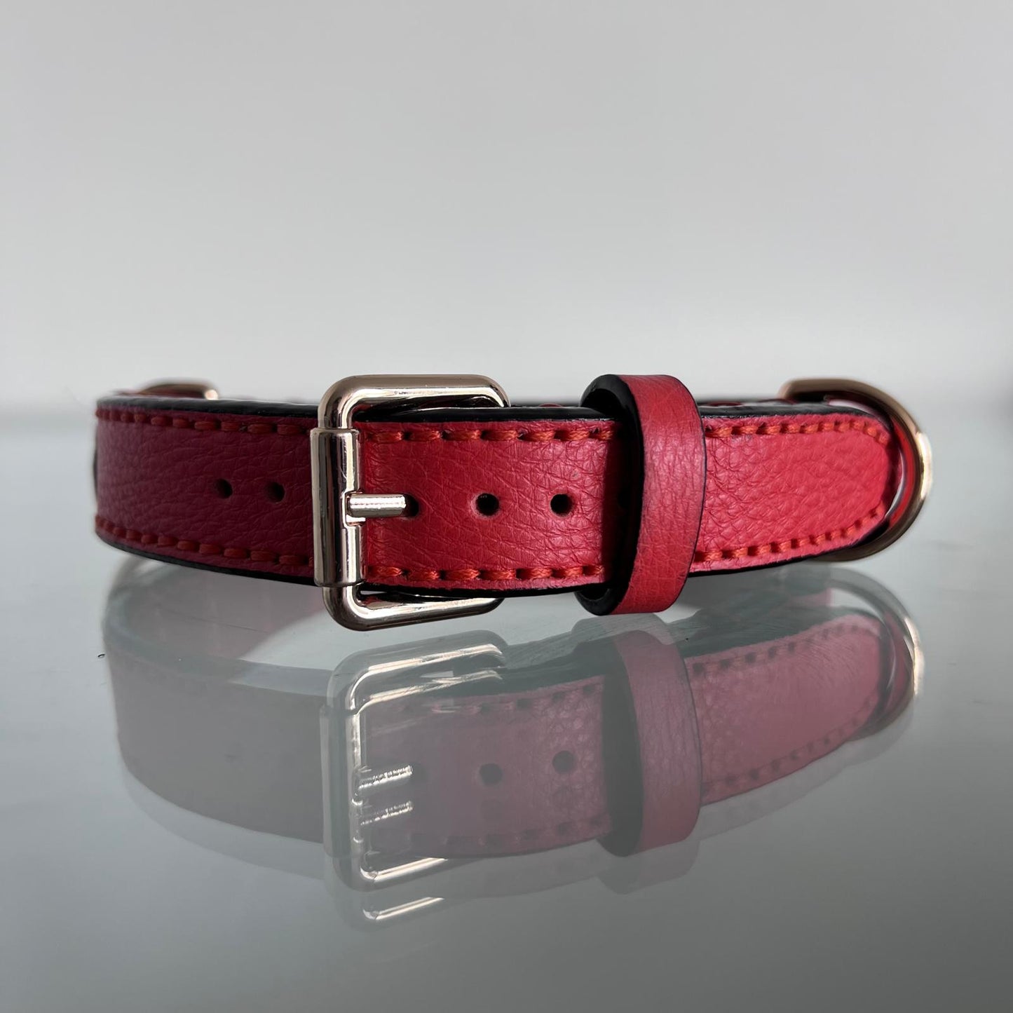 Handmade Orange Red Leather Dog Collar