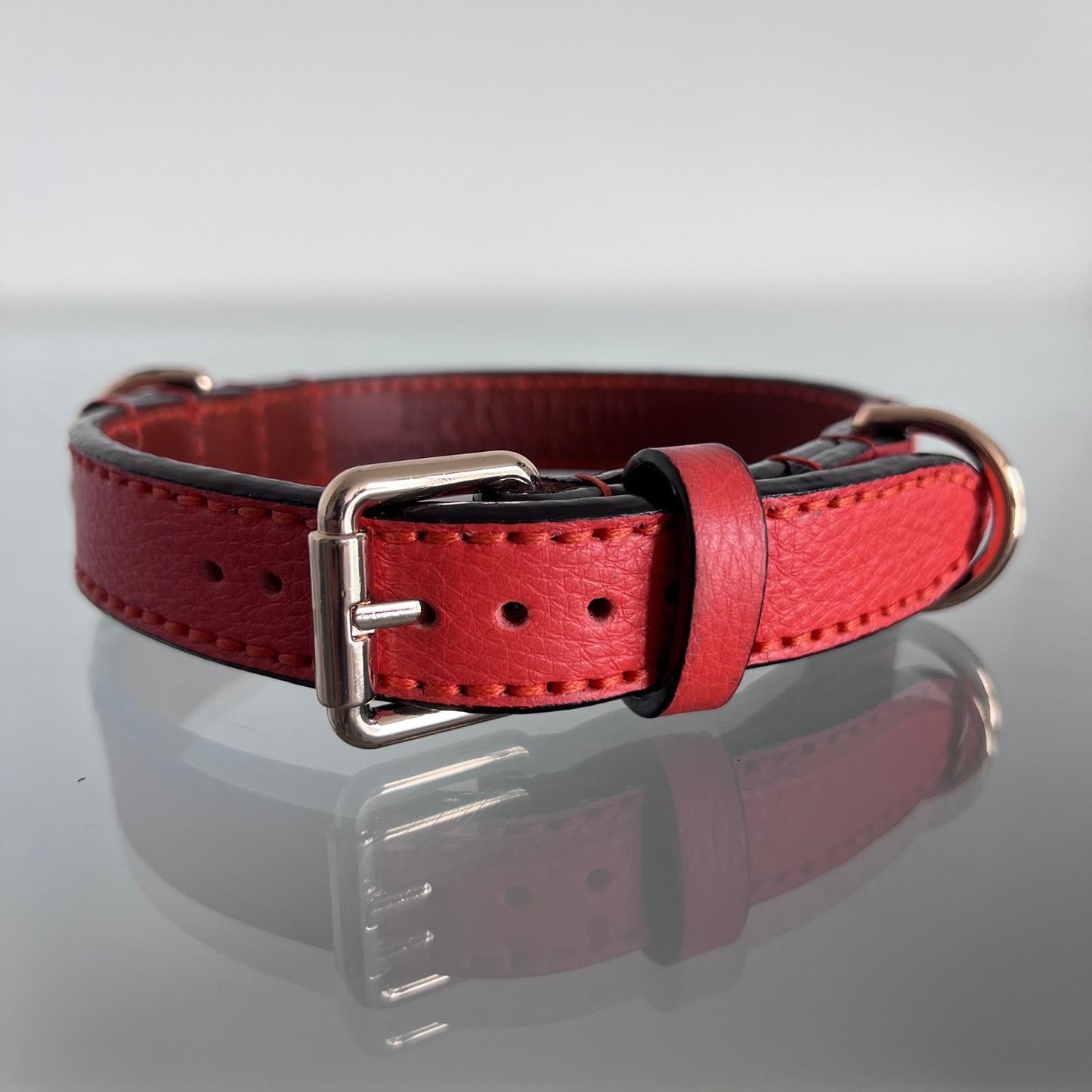 Handmade Orange Red Leather Dog Collar