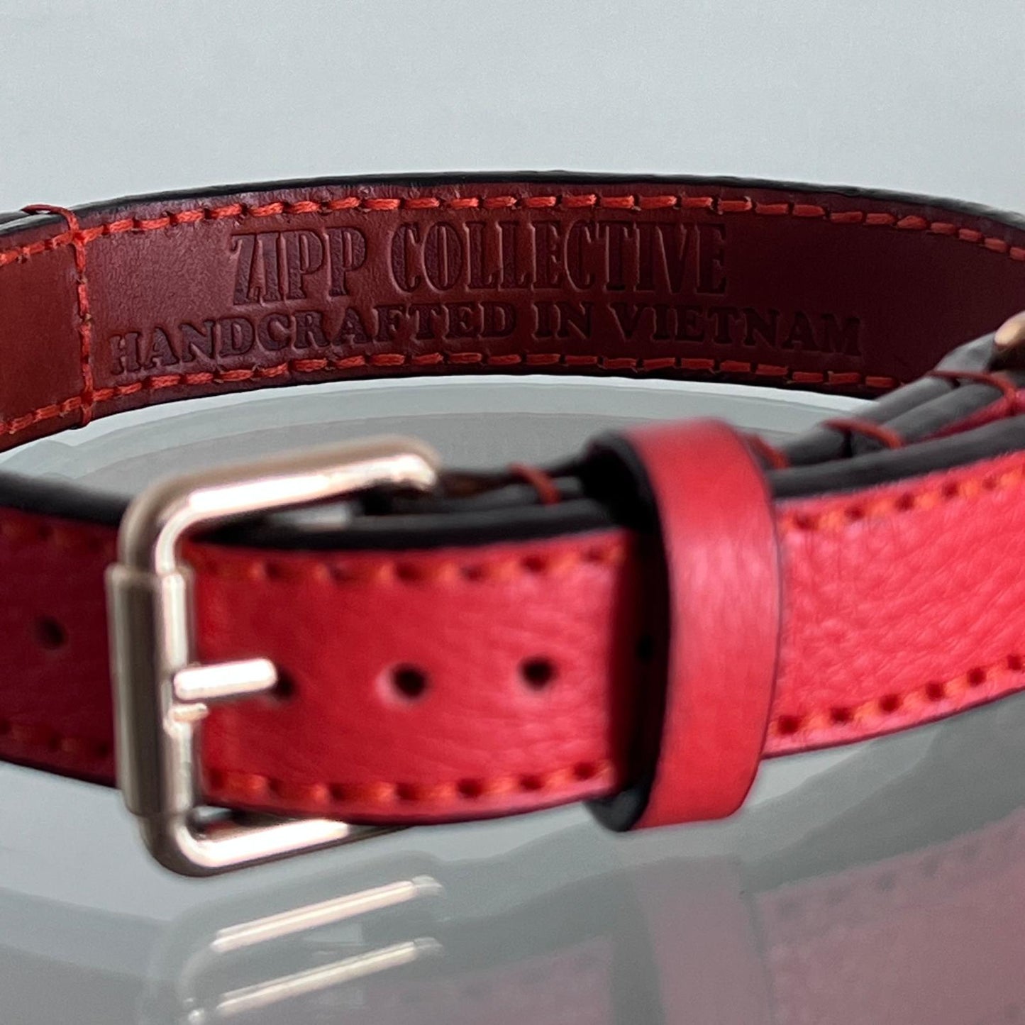 Handmade Orange Red Leather Dog Collar