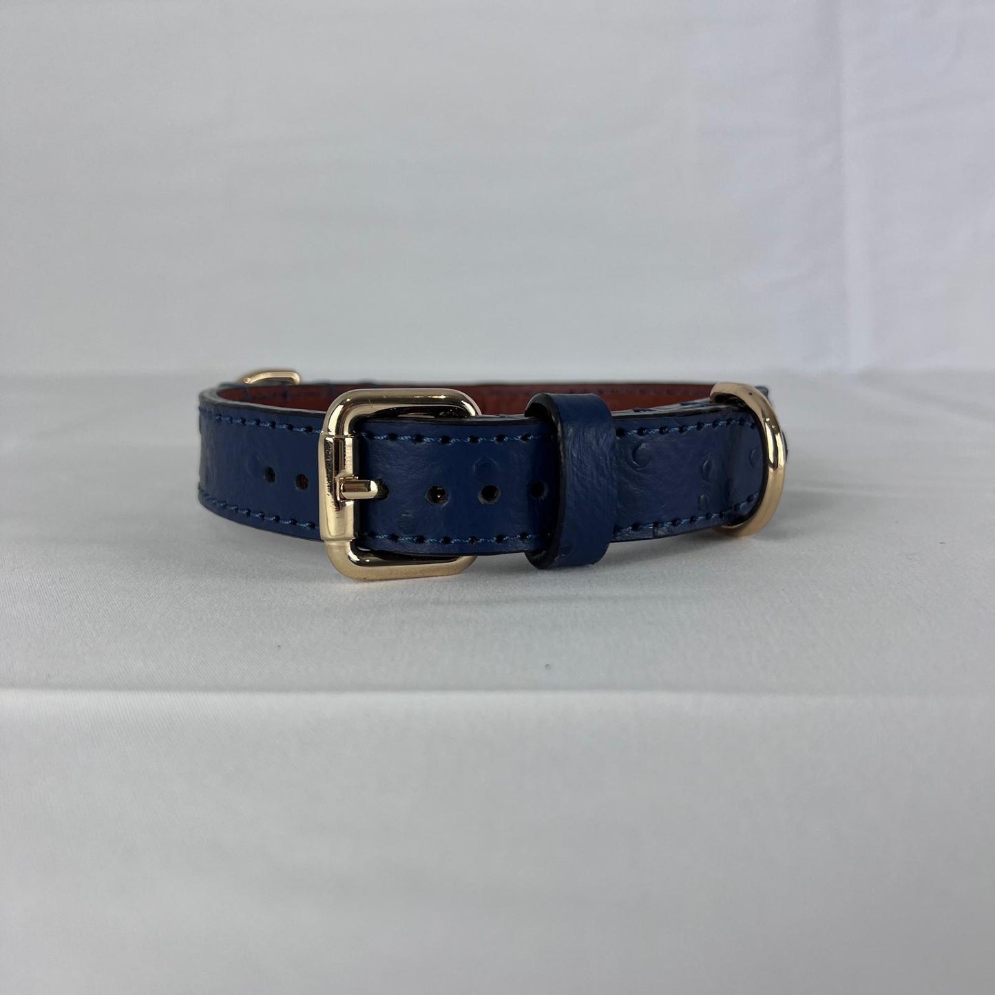 Navy blue ostrich embossed dog collar handmade in Vietnam