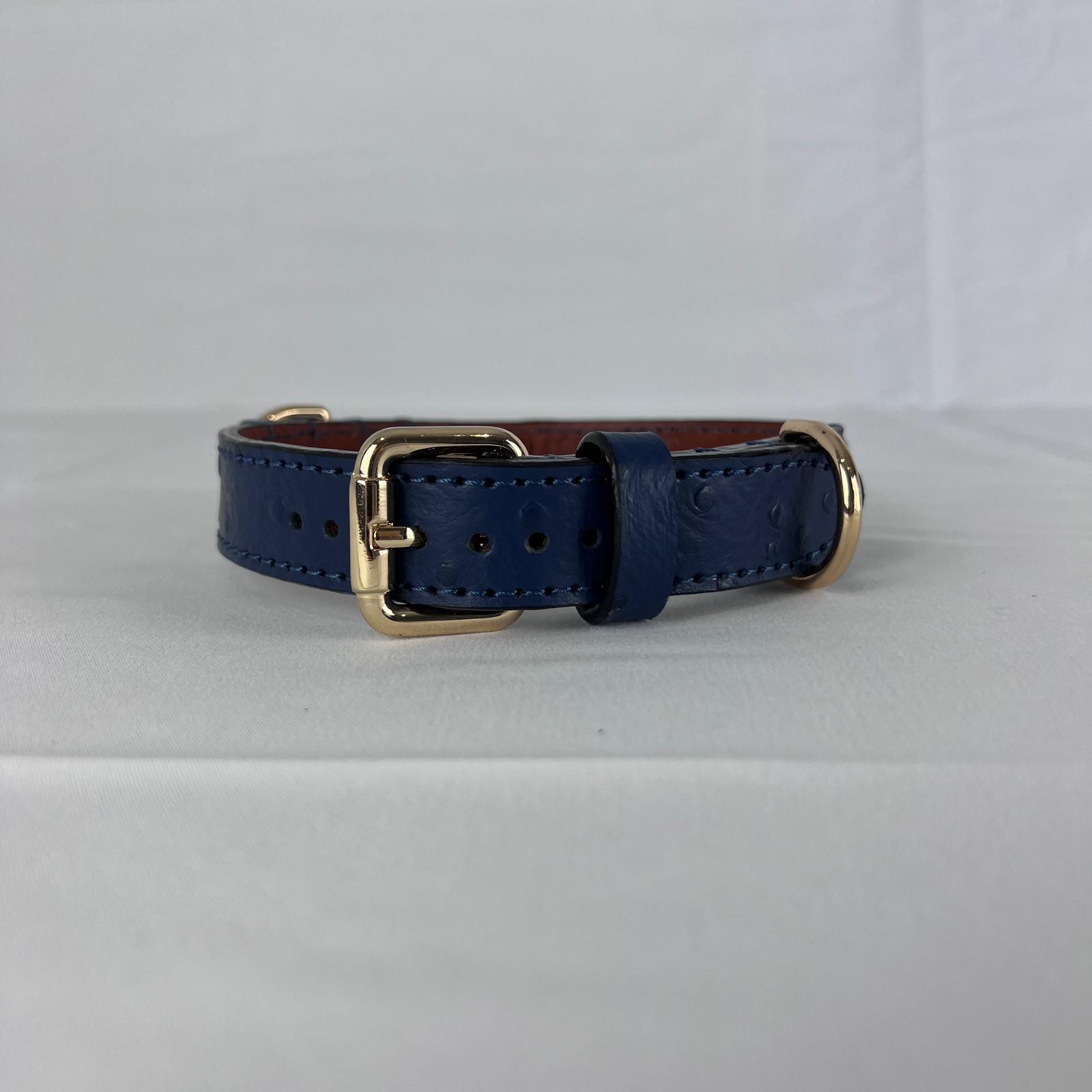 Navy blue ostrich embossed dog collar handmade in Vietnam