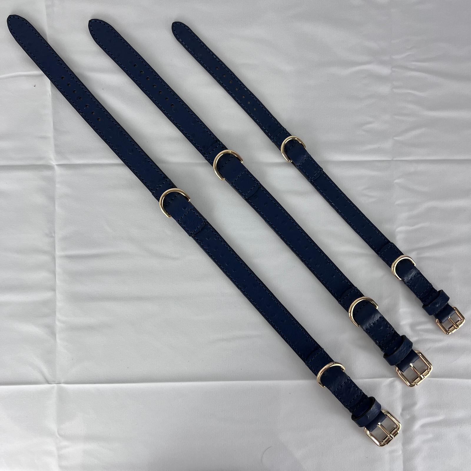 Navy blue ostrich embossed leather dog collars in sizes M L and XL