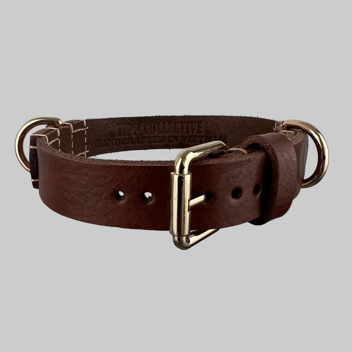 Rustic Dark Brown Full-Grain Leather Dog Collar