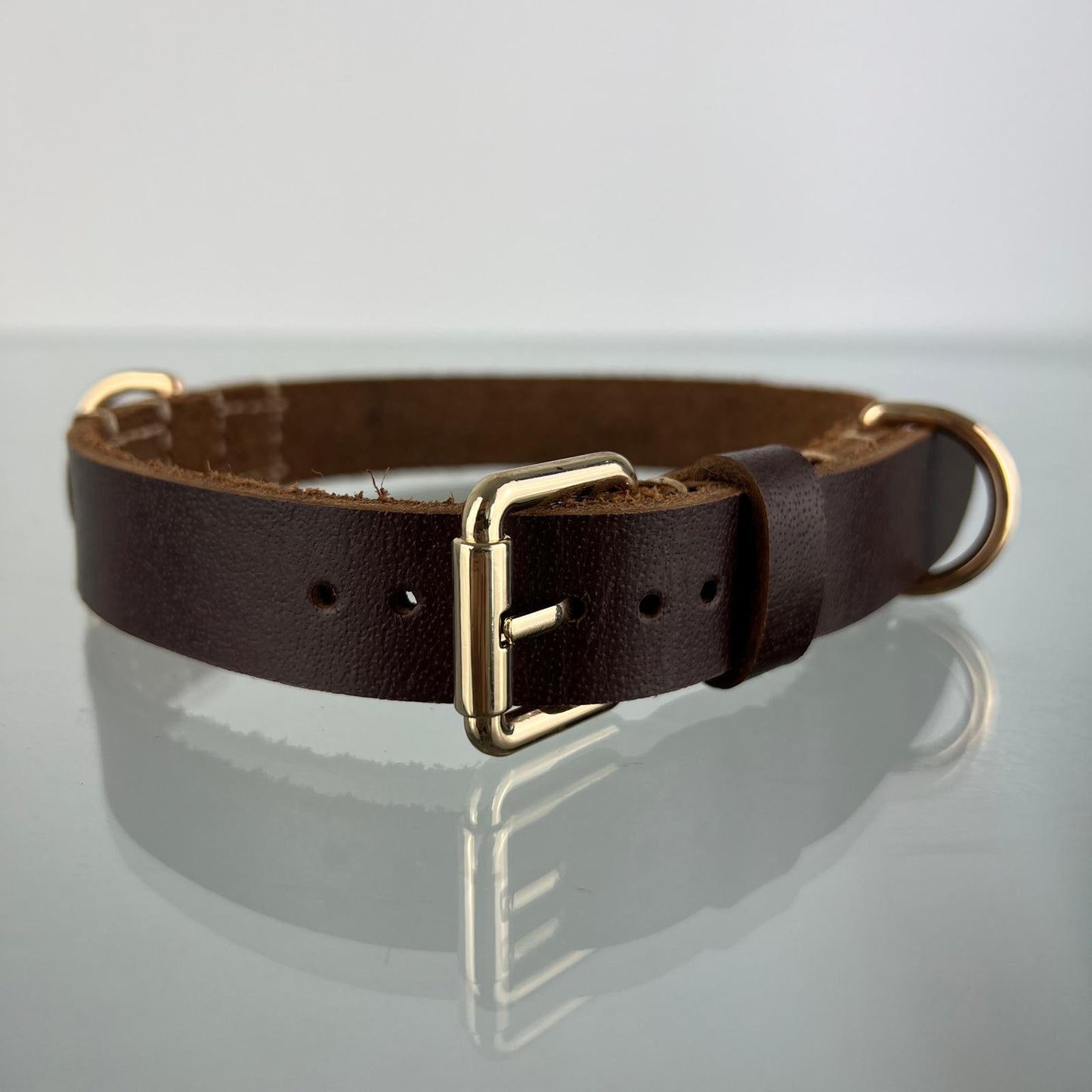Rustic Espresso Brown Full-Grain Leather Dog Collar
