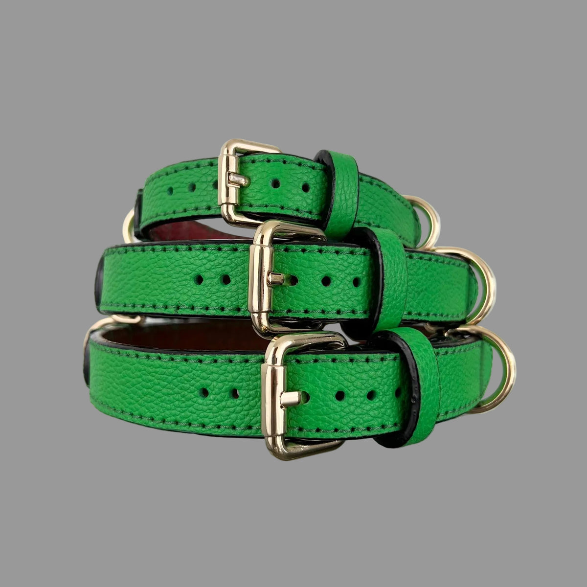 1. Bright green leather dog collars in medium large and XL sizes