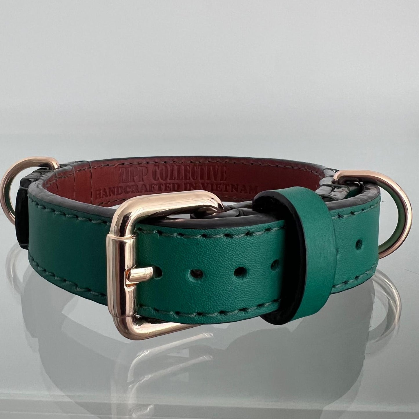 Emerald Green Leather Dog Collar