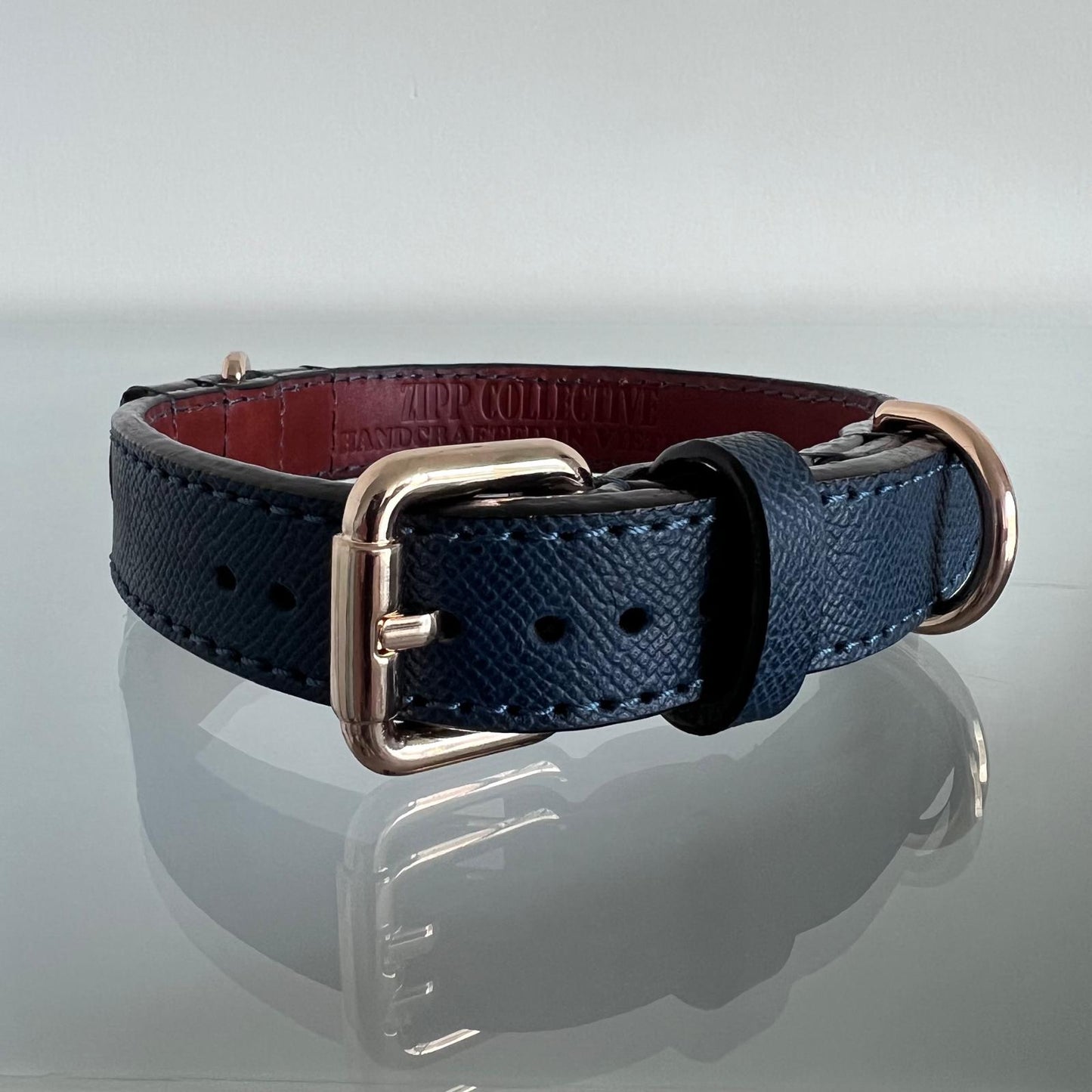 Navy Blue Textured Leather Dog Collar