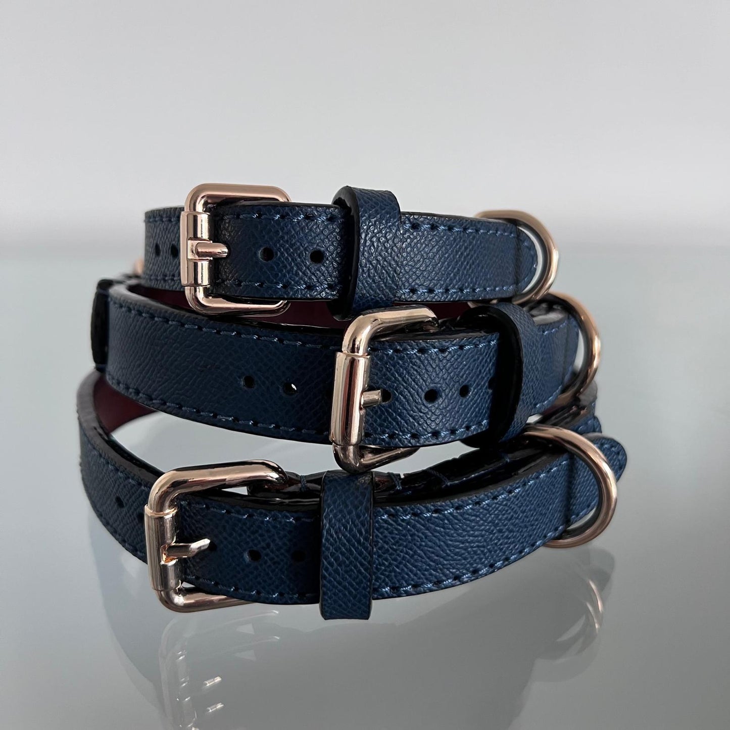 Navy Blue Textured Leather Dog Collar