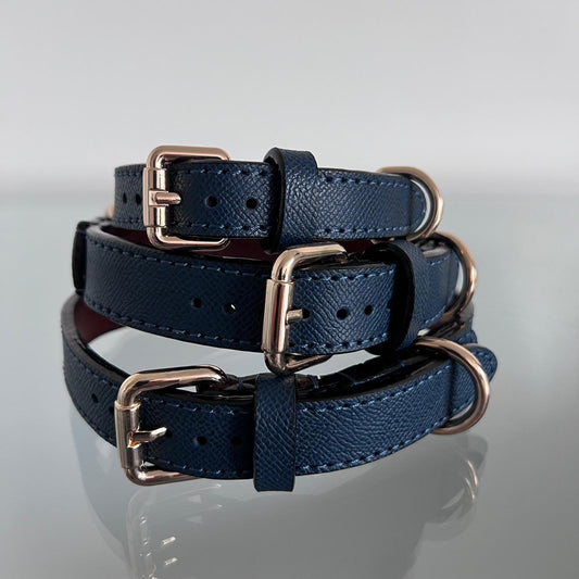 Navy Blue Textured Leather Dog Collar