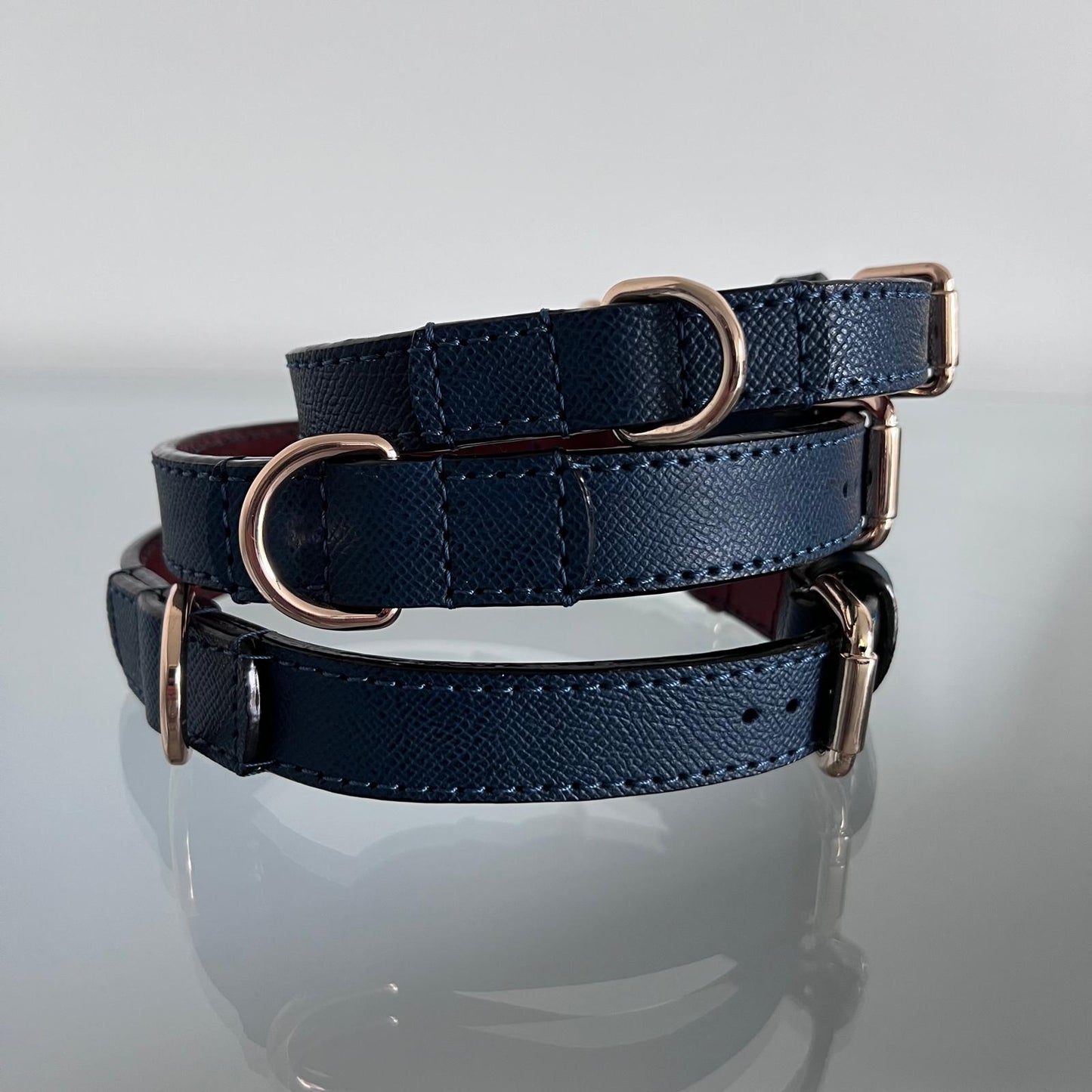 Navy Blue Textured Leather Dog Collar