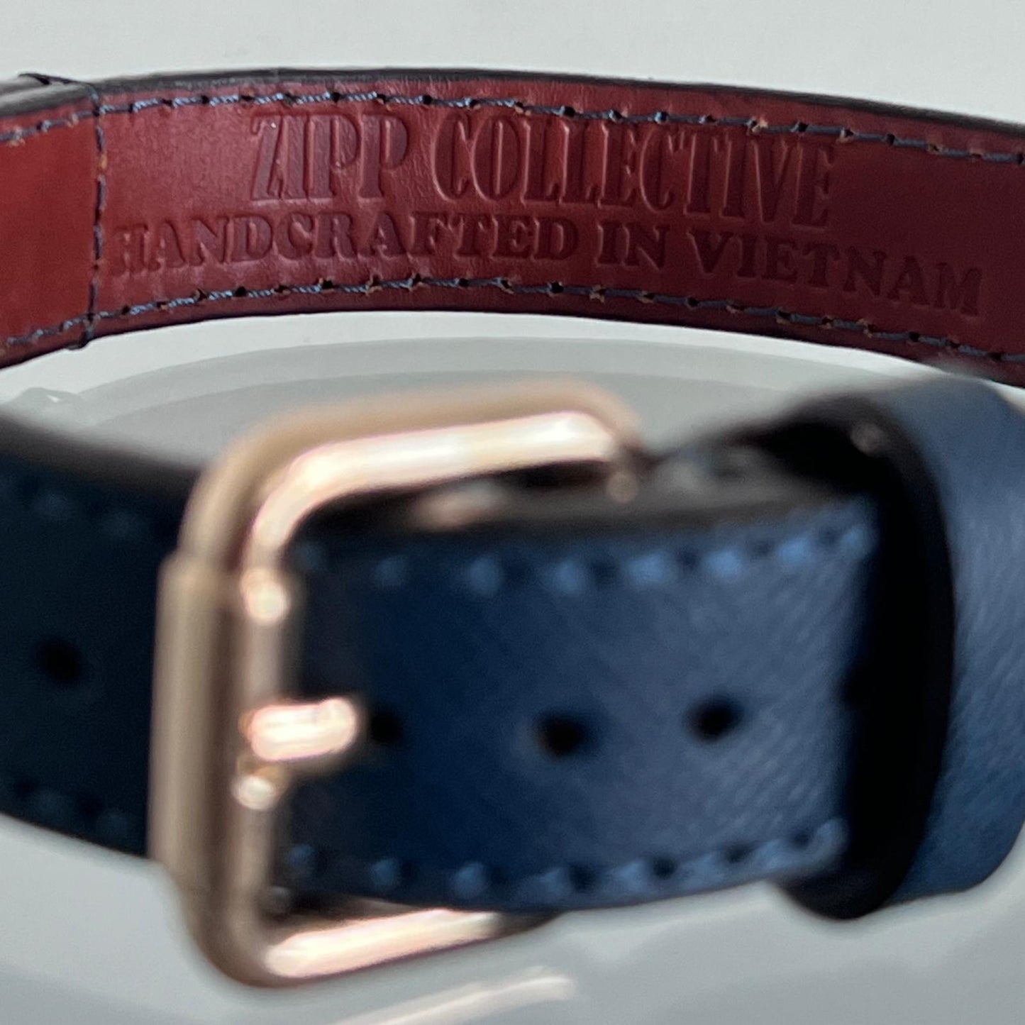 Navy Blue Textured Leather Dog Collar