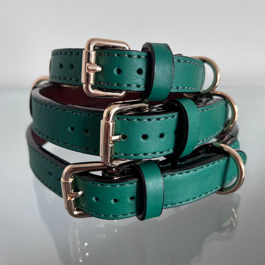 Emerald Green Leather Dog Collar