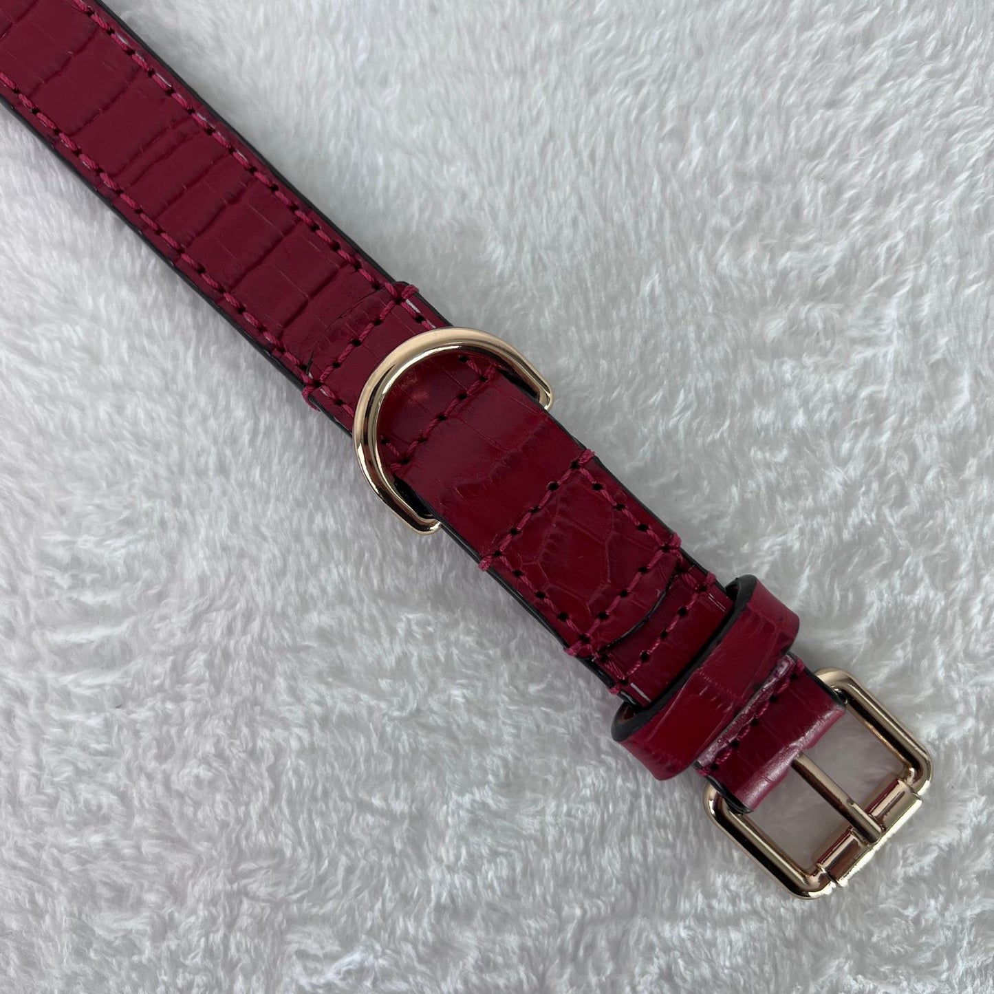 Deep Ruby Red Crocodile-Embossed Leather Dog Collar
